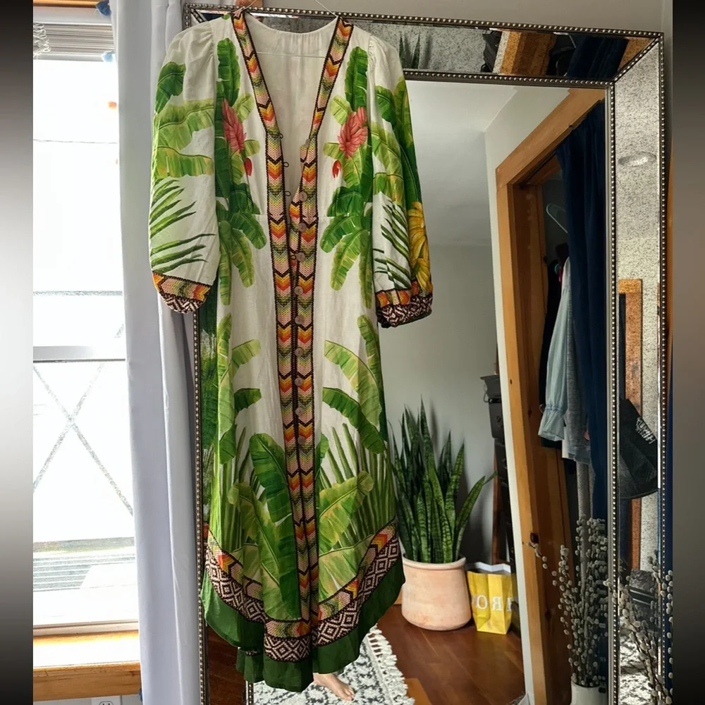 🎉Host pick 🎉NWT Farm Rio Fresh Forest Linen-Blend Midi-Dress - Picture 7 of 13